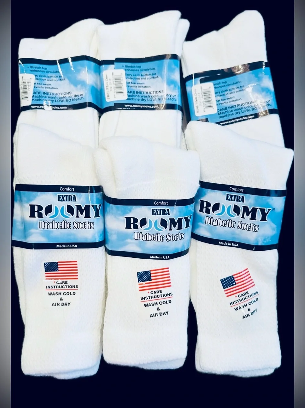 NWT Extra Roomy White Diabetic Socks - 6 Pack